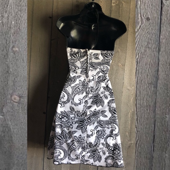 Speechless A-Line Halter Sundress Black White Print Cotton Spandex Blend Size 1 - Picture 3 of 9